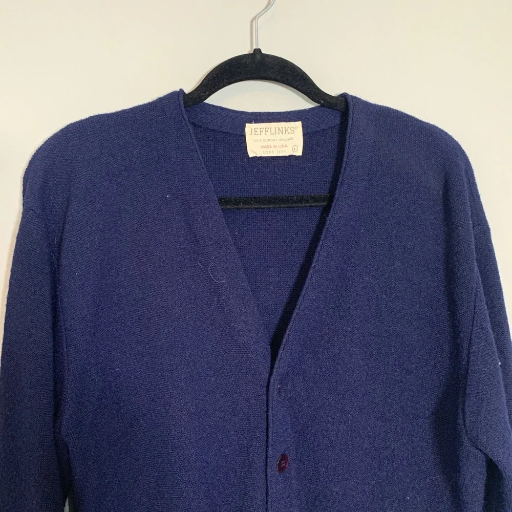 Vintage‎ Lord Jeff Jefflinks Navy Blue Button Cardigan Sweater Made in USA